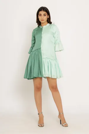 Tea Green-Teal Half & Half Color Blocked Dress