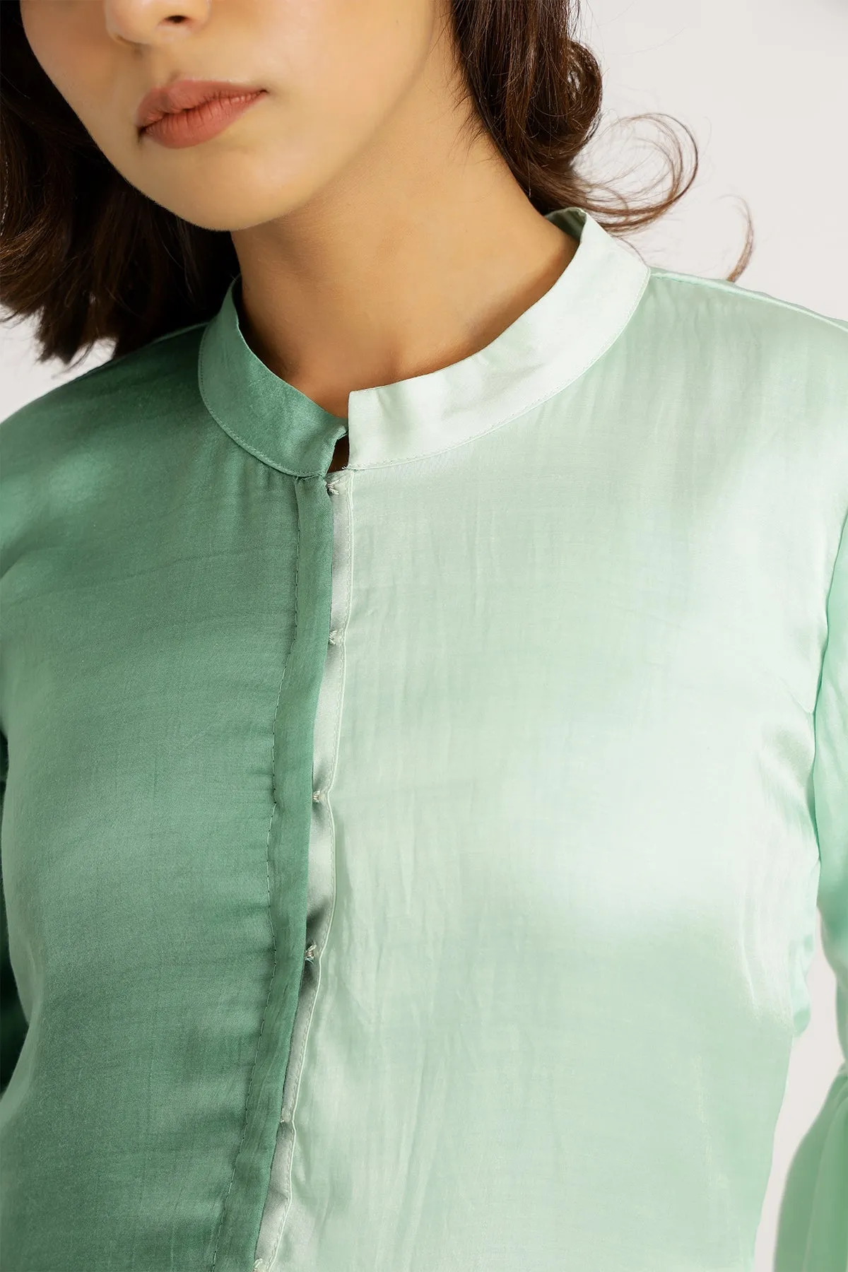 Tea Green-Teal Half & Half Color Blocked Dress