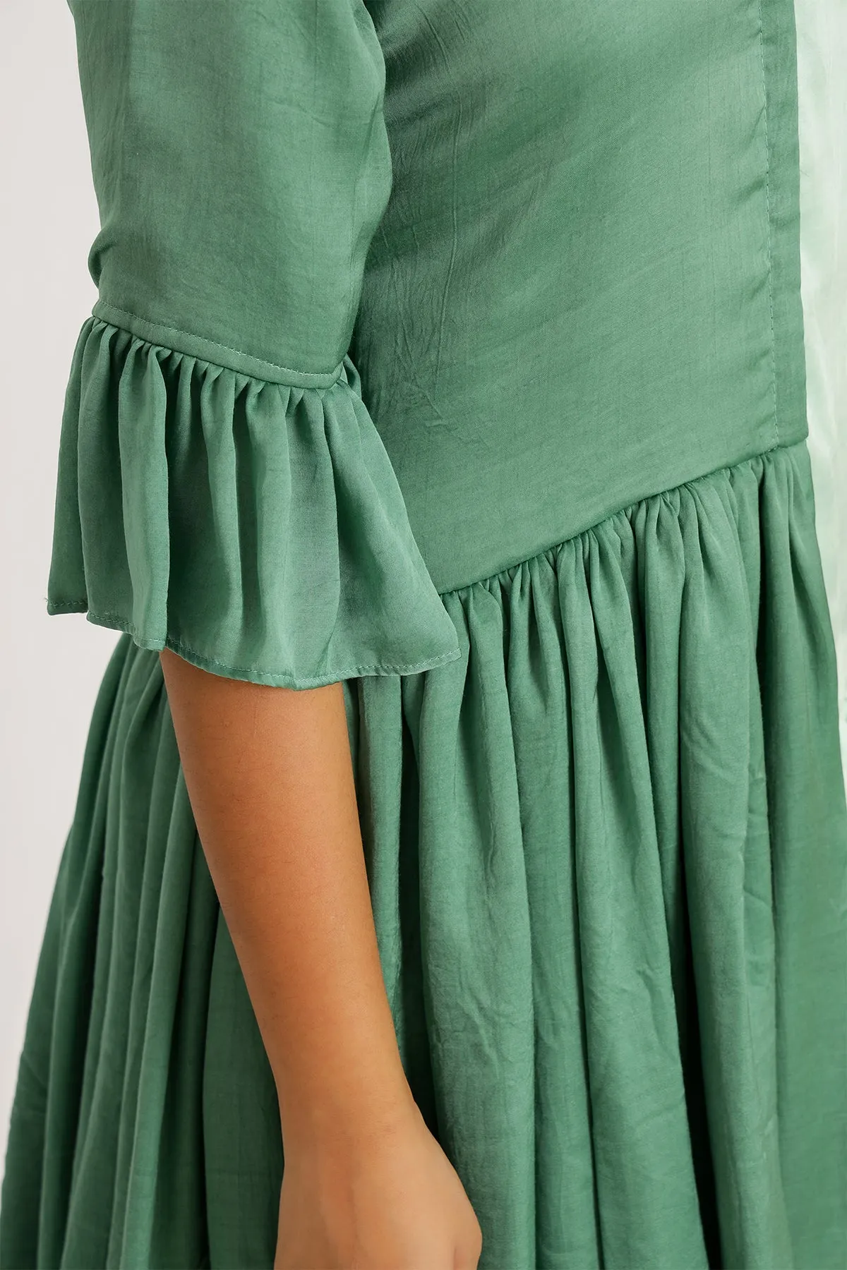 Tea Green-Teal Half & Half Color Blocked Dress