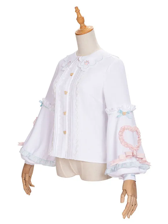 Tea Party Lolita T-Shirt White Long Sleeve Bows Polyester Sweet Lolita Blouse