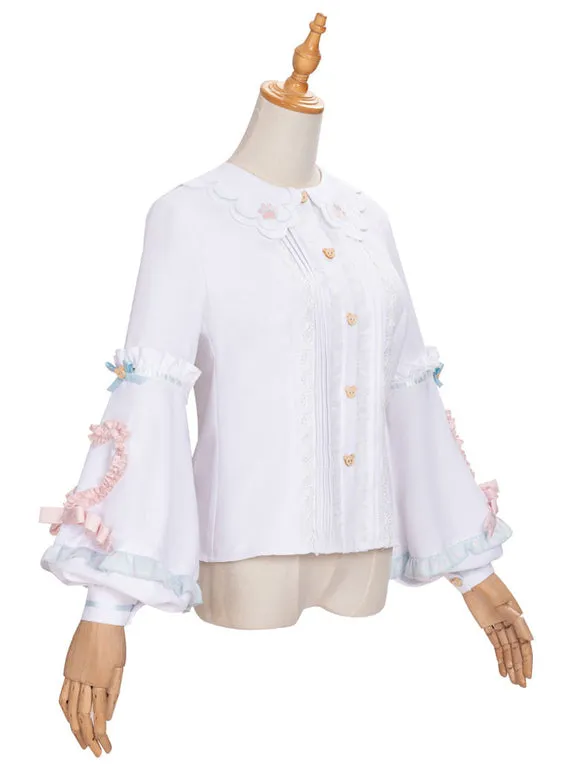 Tea Party Lolita T-Shirt White Long Sleeve Bows Polyester Sweet Lolita Blouse