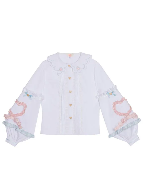 Tea Party Lolita T-Shirt White Long Sleeve Bows Polyester Sweet Lolita Blouse
