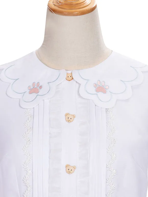 Tea Party Lolita T-Shirt White Long Sleeve Bows Polyester Sweet Lolita Blouse