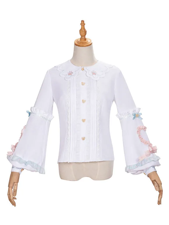 Tea Party Lolita T-Shirt White Long Sleeve Bows Polyester Sweet Lolita Blouse