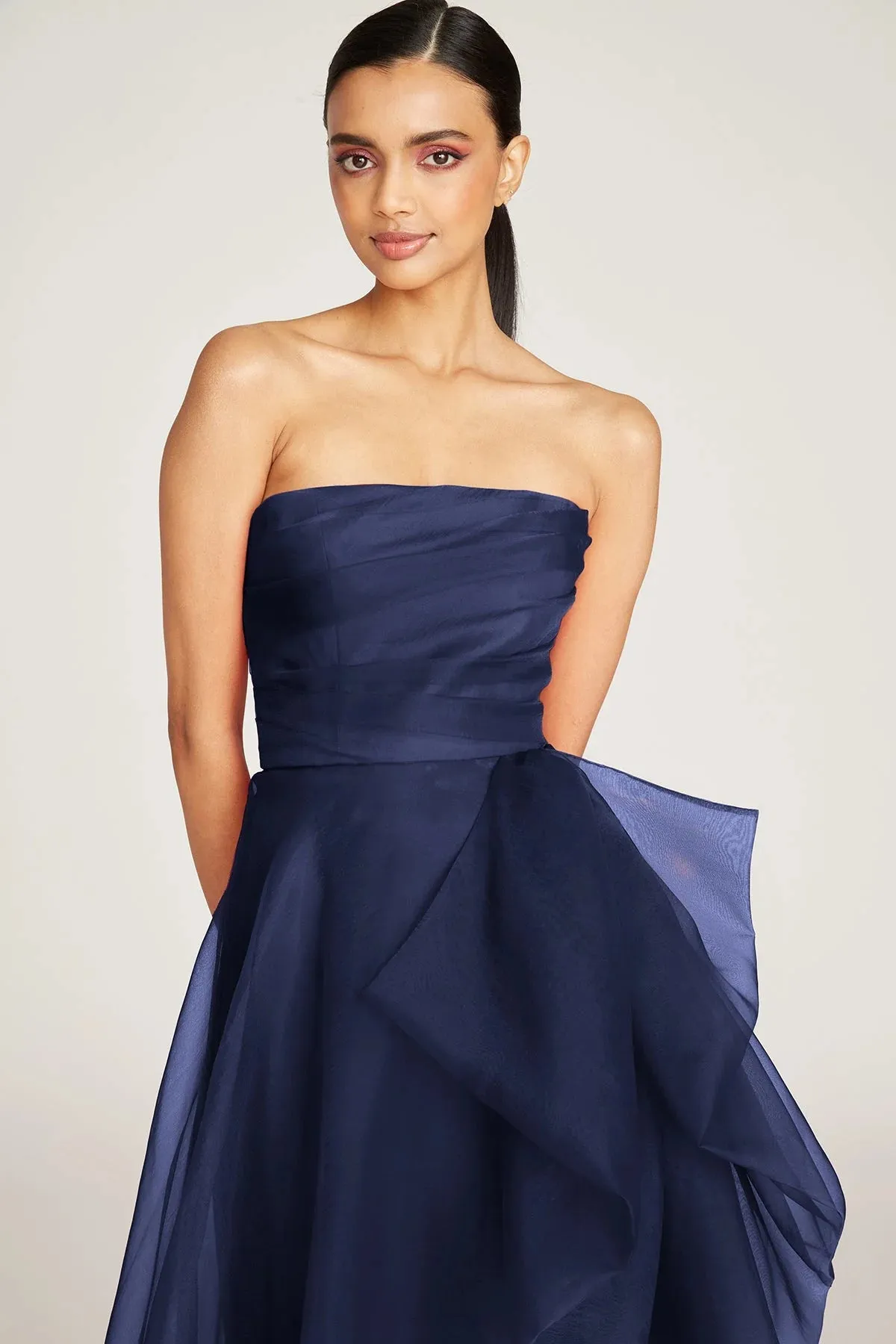 Teresa Strapless Draped Gown - Navy