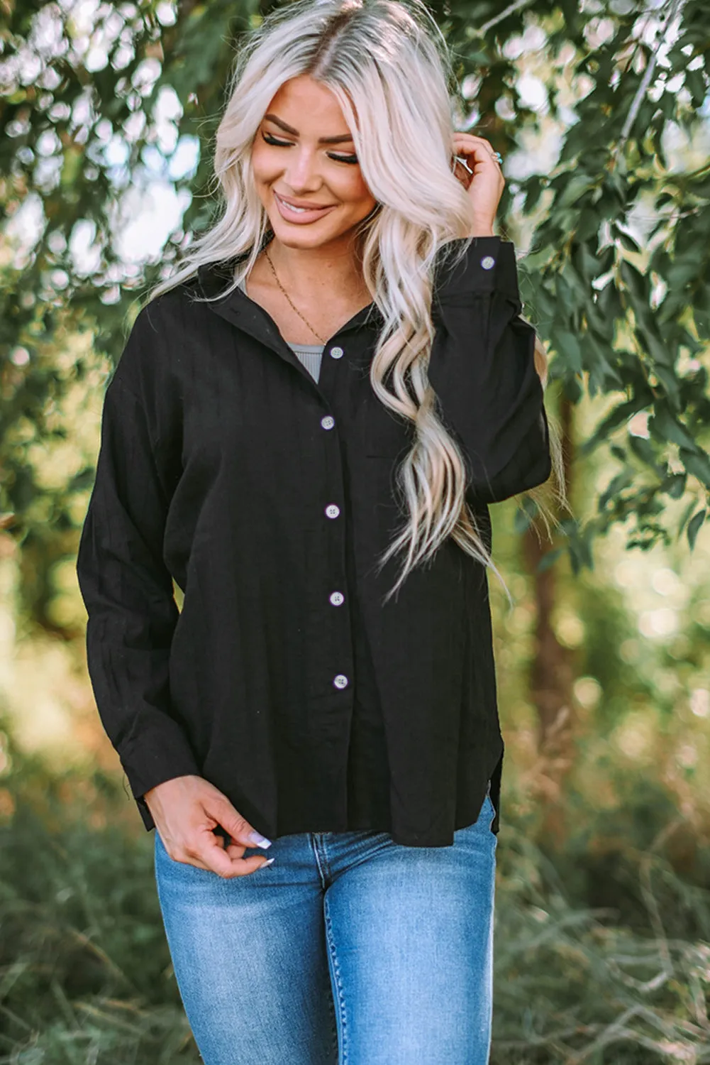 Textured Pocket Long Sleeve Shirt