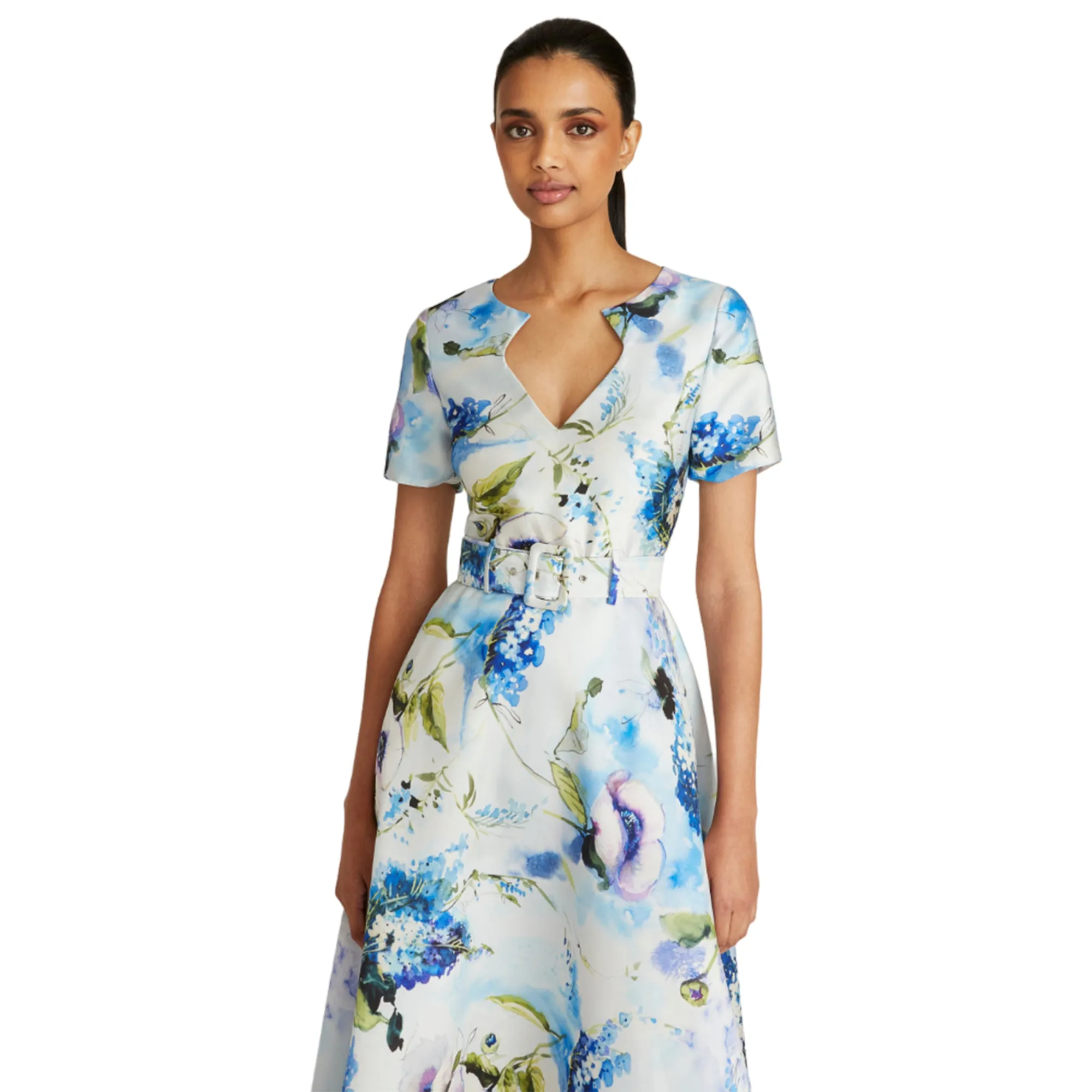 Theia Women's Sylvia Belted Tea Length Dress