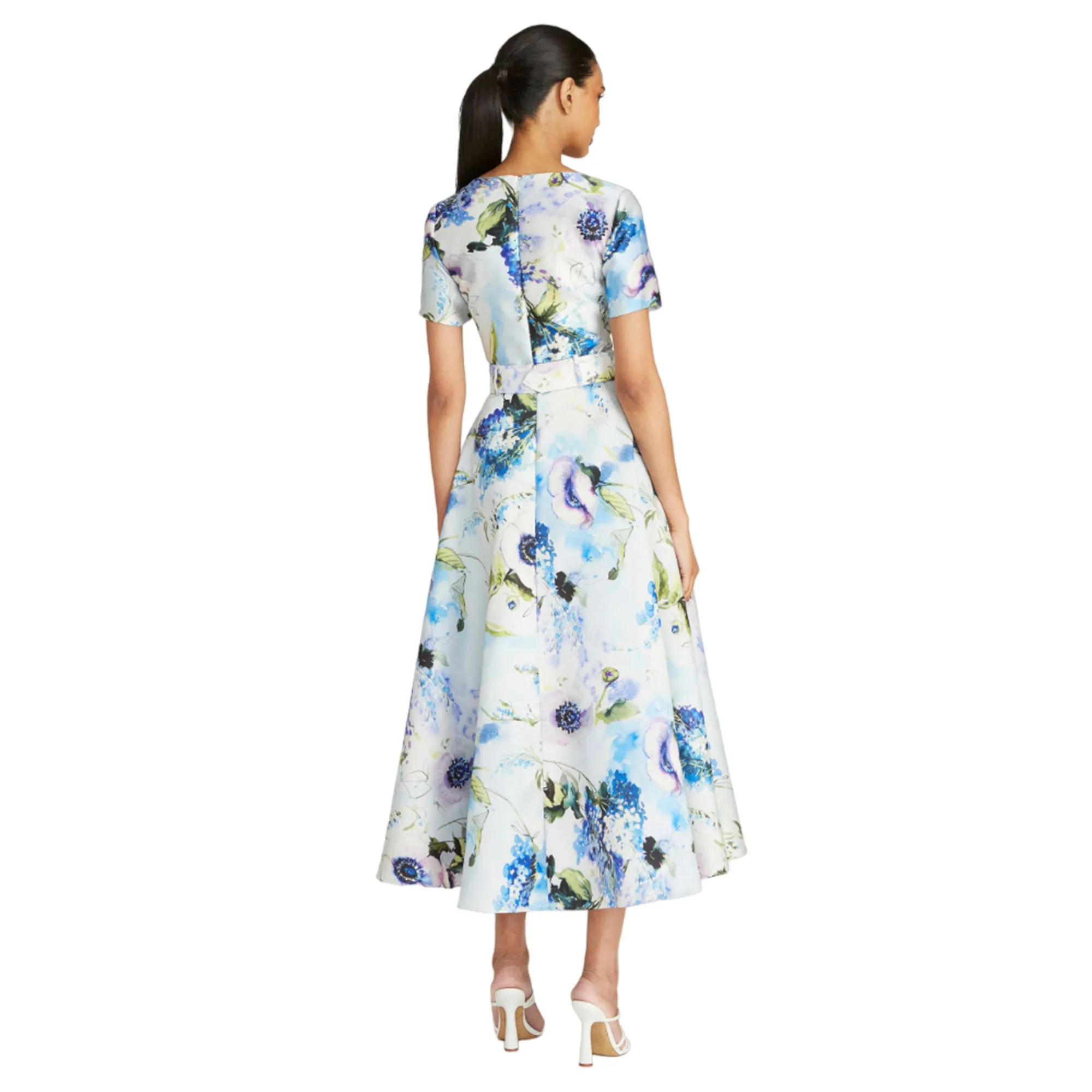 Theia Women's Sylvia Belted Tea Length Dress