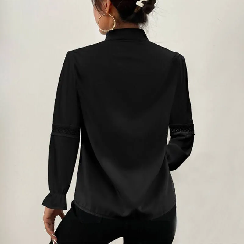 Tops Solid White Lace Shirt Stand Collar Blouses Women