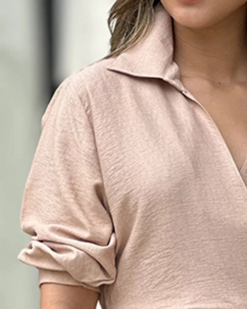 Turn down Collar Pocket Design Buttoned Top