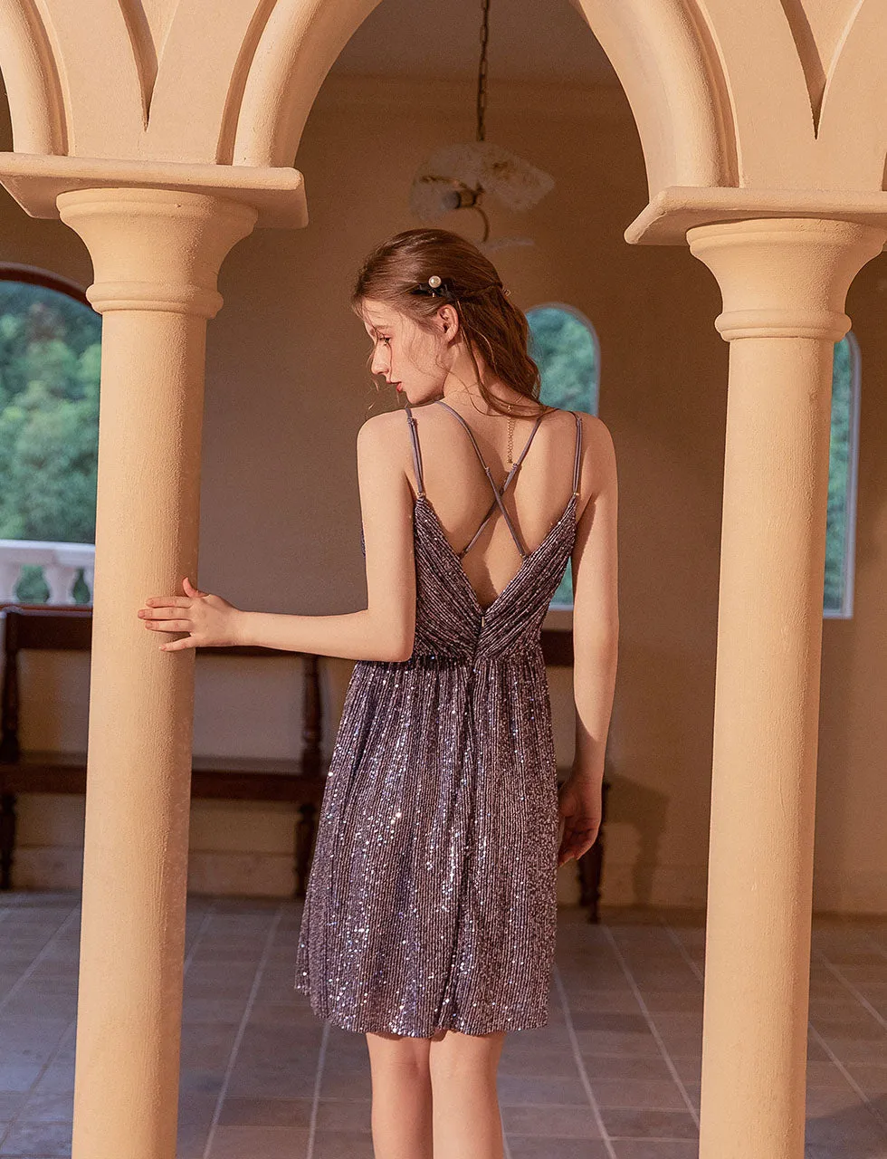 V Neck Strap Gatsby Sequins 1920s Flapper Dress Party Dress