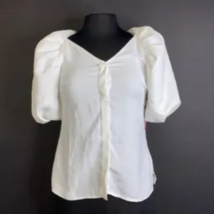 Vince Camuto Ivory V-Neck Puff-Sleeve Blouse-XS