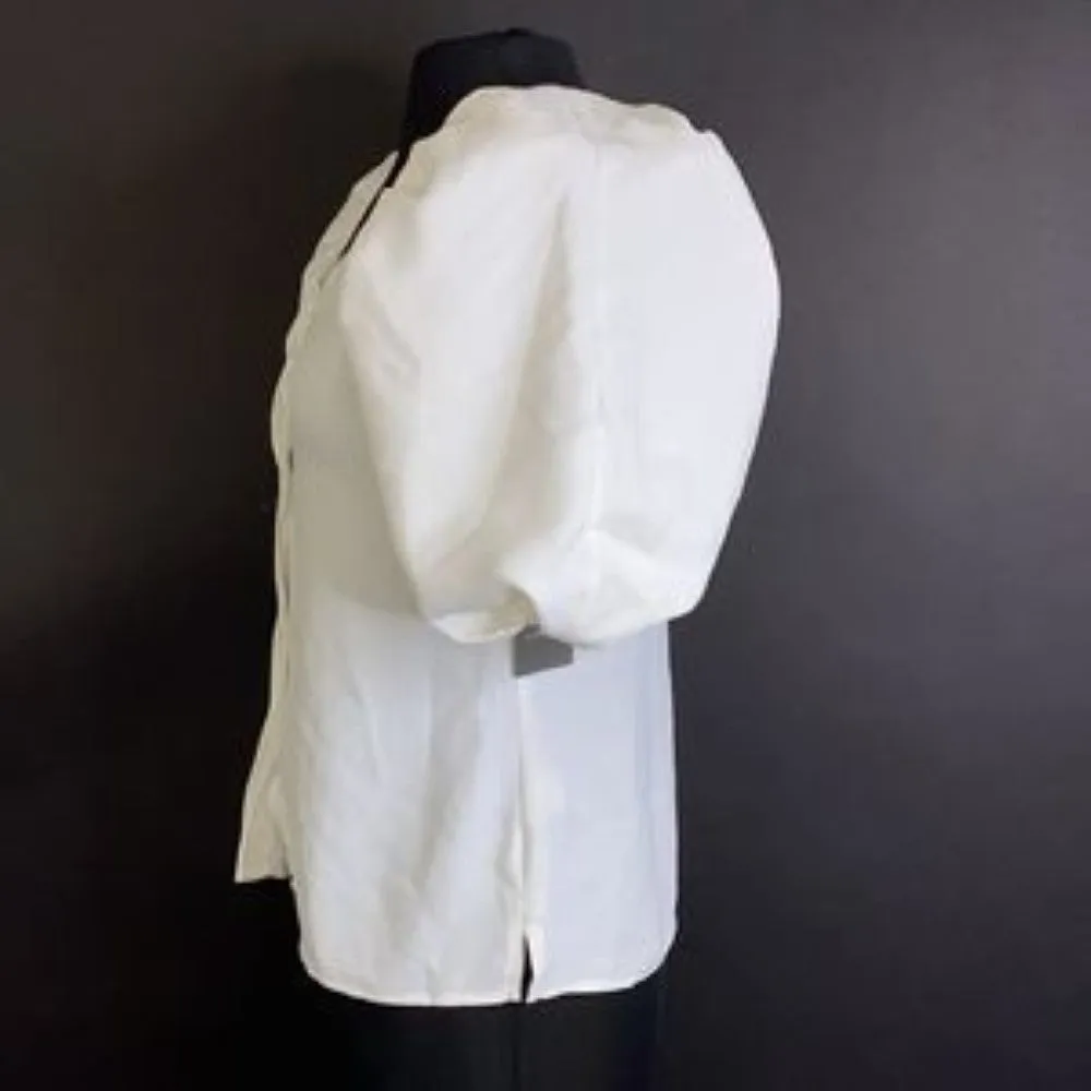 Vince Camuto Ivory V-Neck Puff-Sleeve Blouse-XS