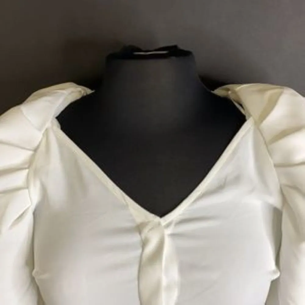 Vince Camuto Ivory V-Neck Puff-Sleeve Blouse-XS