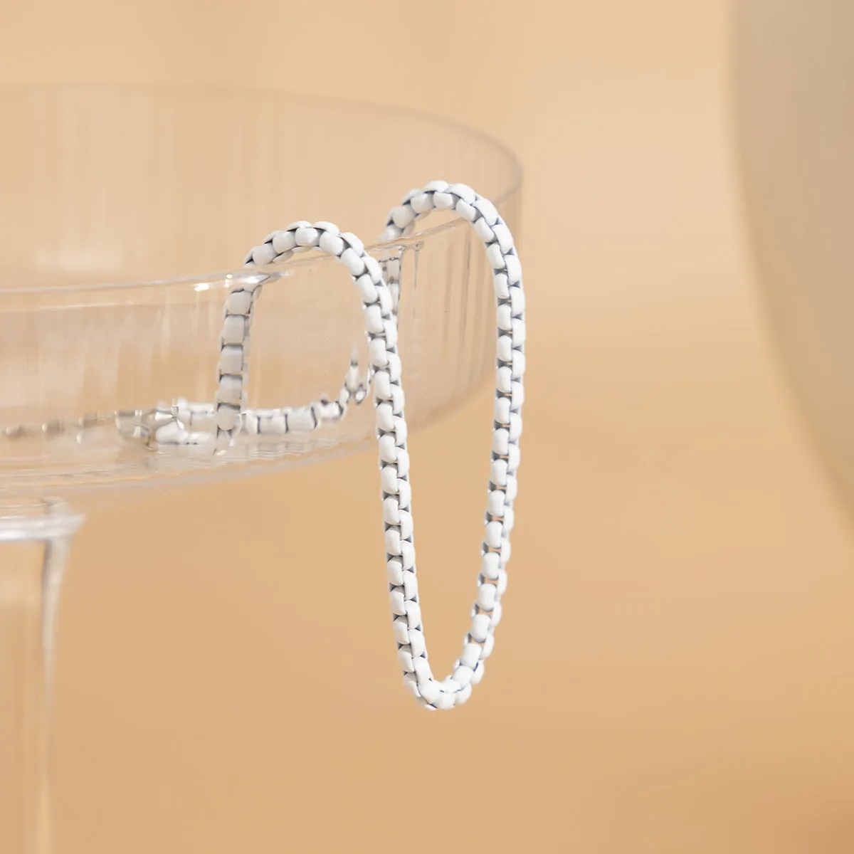 White Enamel & Silver-Plated Box Chain Anklet
