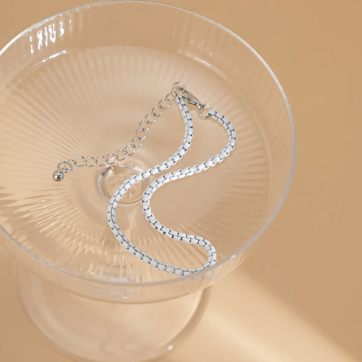 White Enamel & Silver-Plated Box Chain Anklet