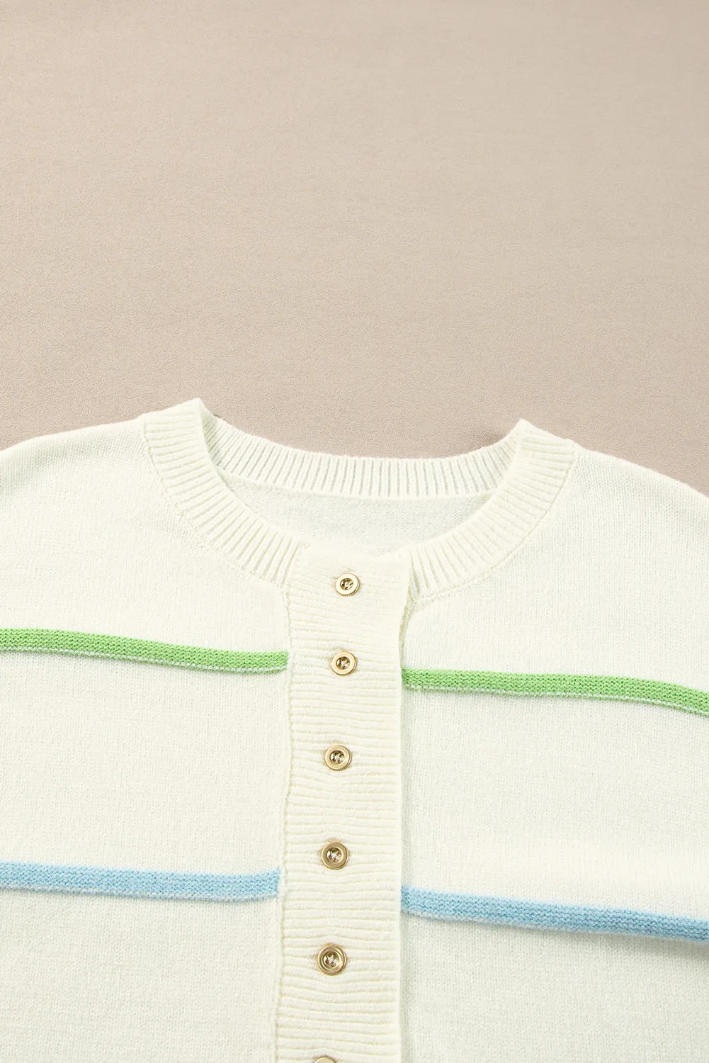 White Rainbow Stripes Drop Shoulder Baggy Henley Sweater
