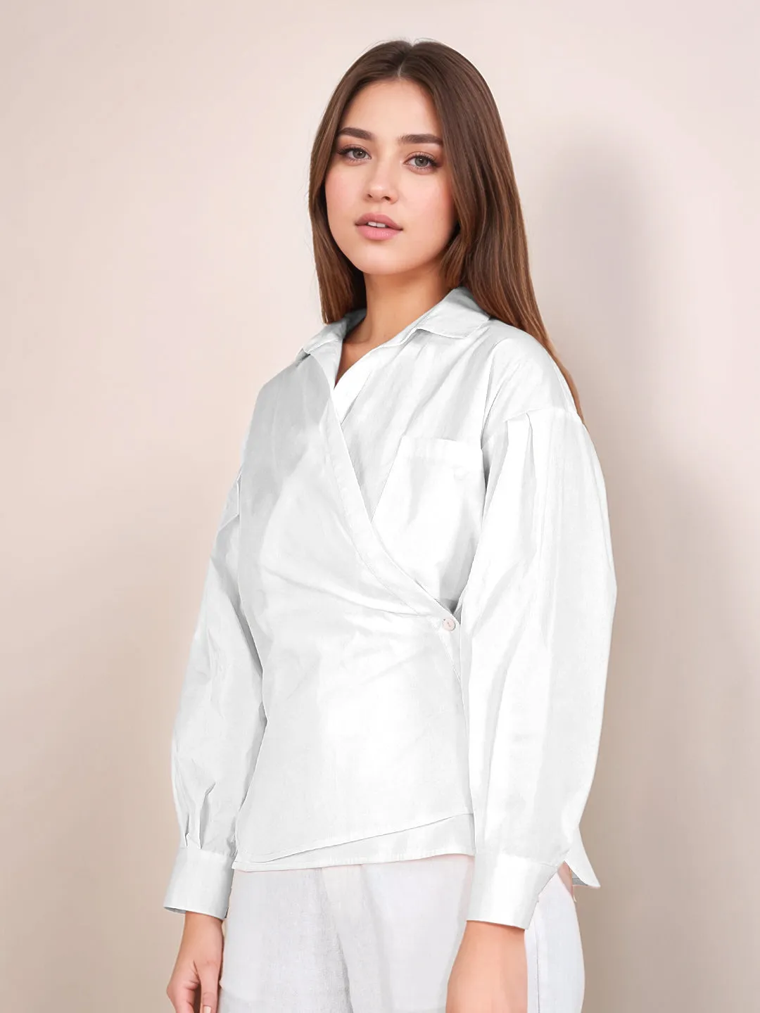 White Solid Full Sleeves Shirt