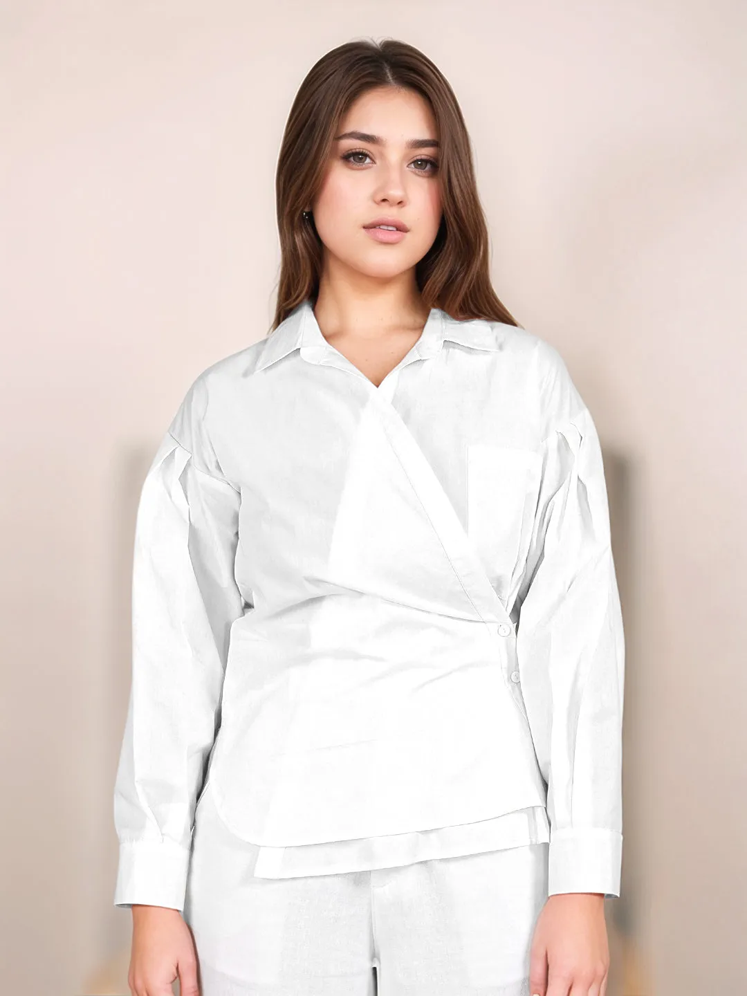 White Solid Full Sleeves Shirt