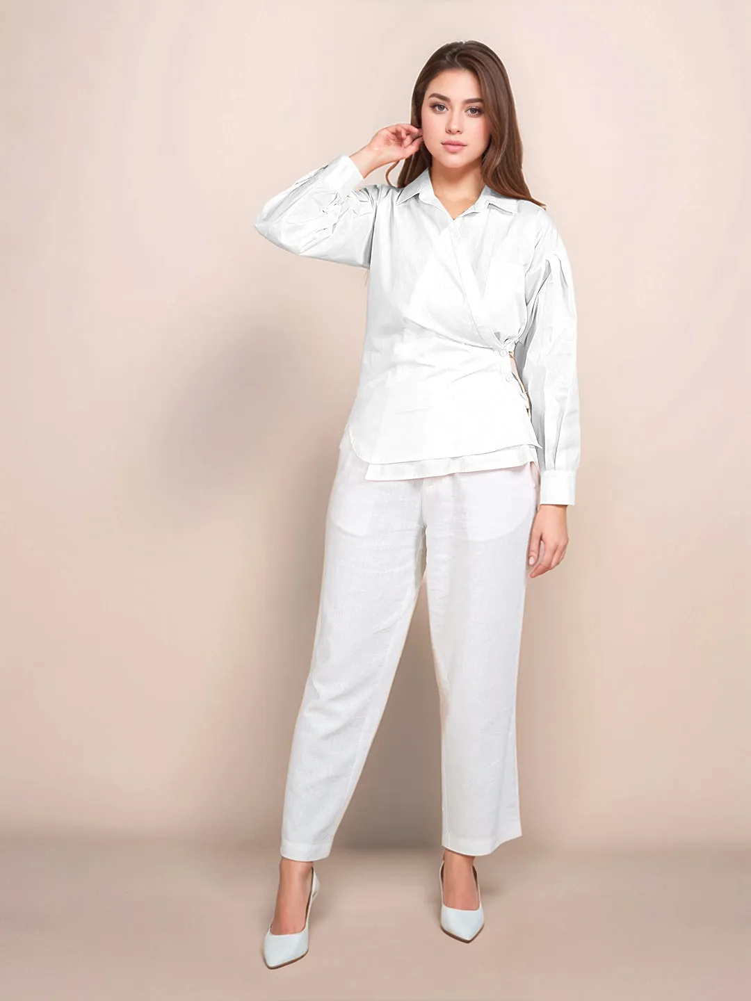White Solid Full Sleeves Shirt