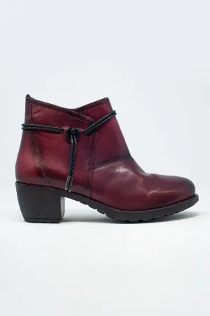 Wine Red Ankle Booties – Faux Leather Low Heel Fall Boots for Women
