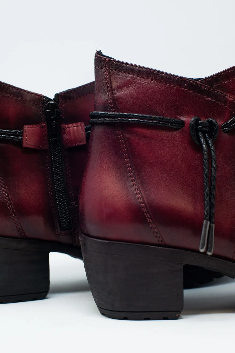 Wine Red Ankle Booties – Faux Leather Low Heel Fall Boots for Women