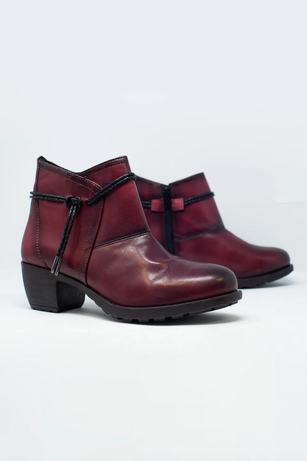 Wine Red Ankle Booties – Faux Leather Low Heel Fall Boots for Women