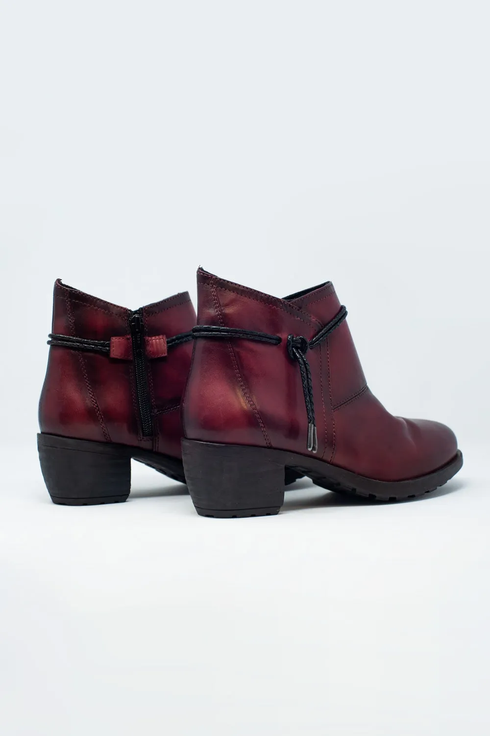 Wine Red Ankle Booties – Faux Leather Low Heel Fall Boots for Women