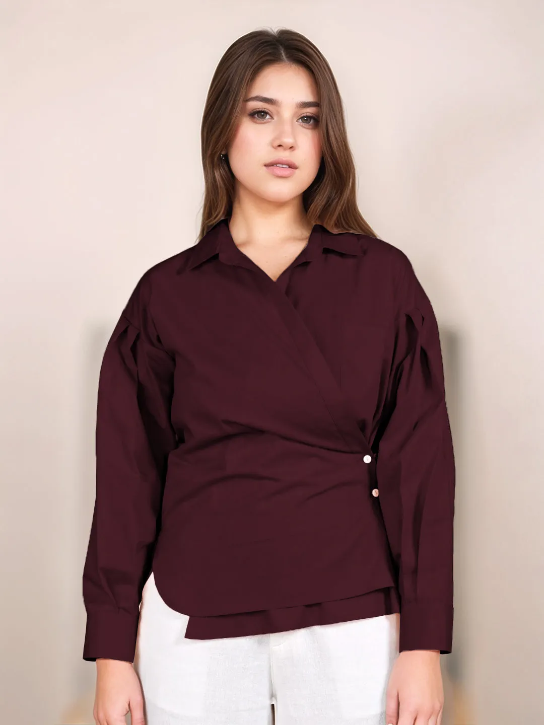 Wine Solid Full Sleeves Shirt