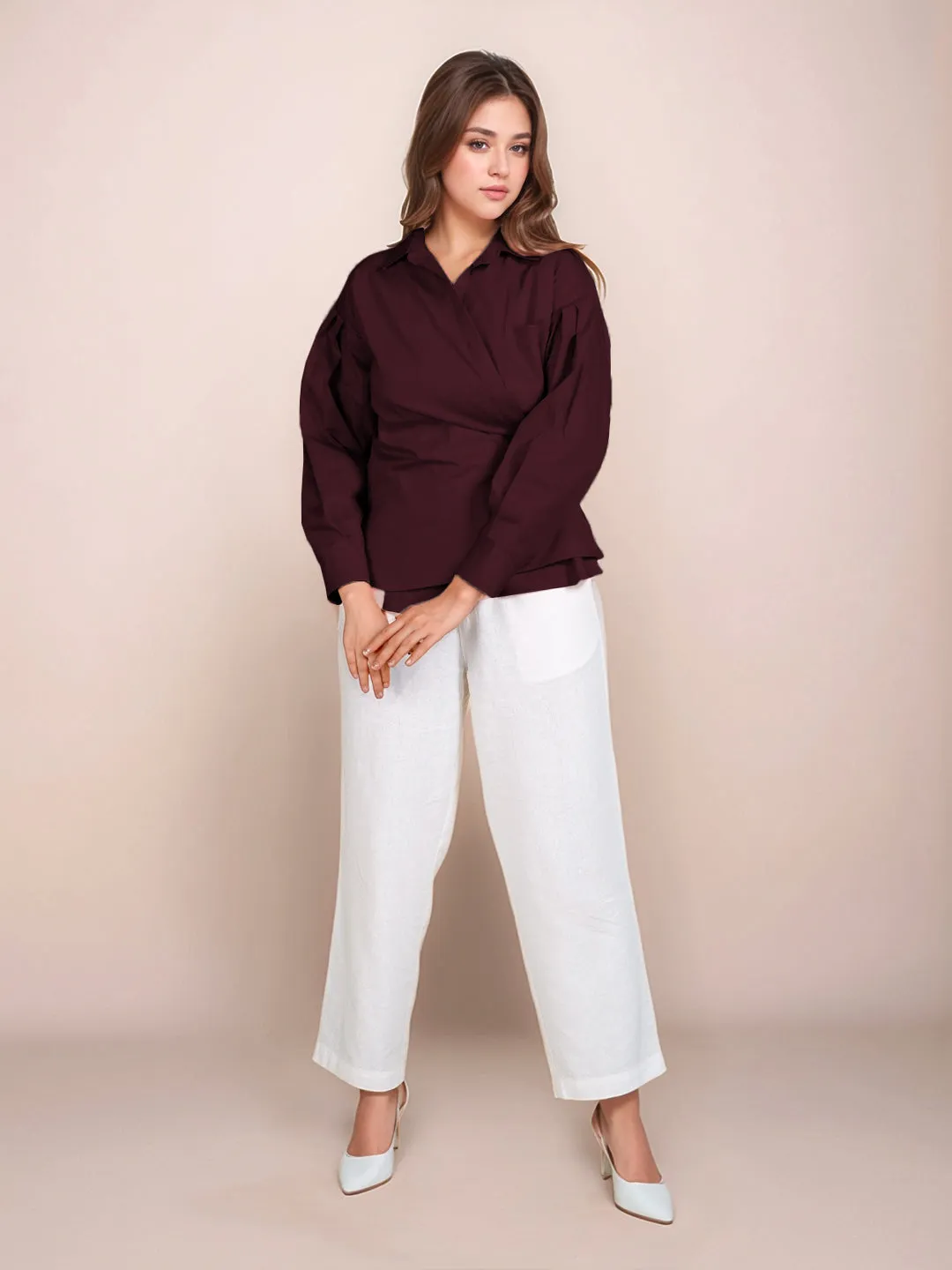 Wine Solid Full Sleeves Shirt