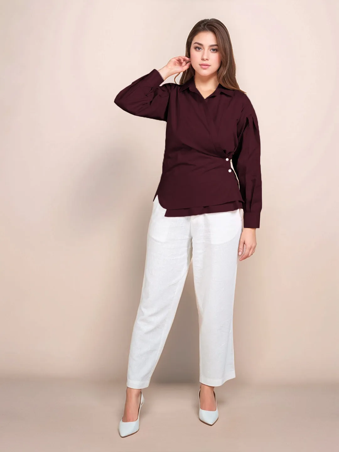 Wine Solid Full Sleeves Shirt
