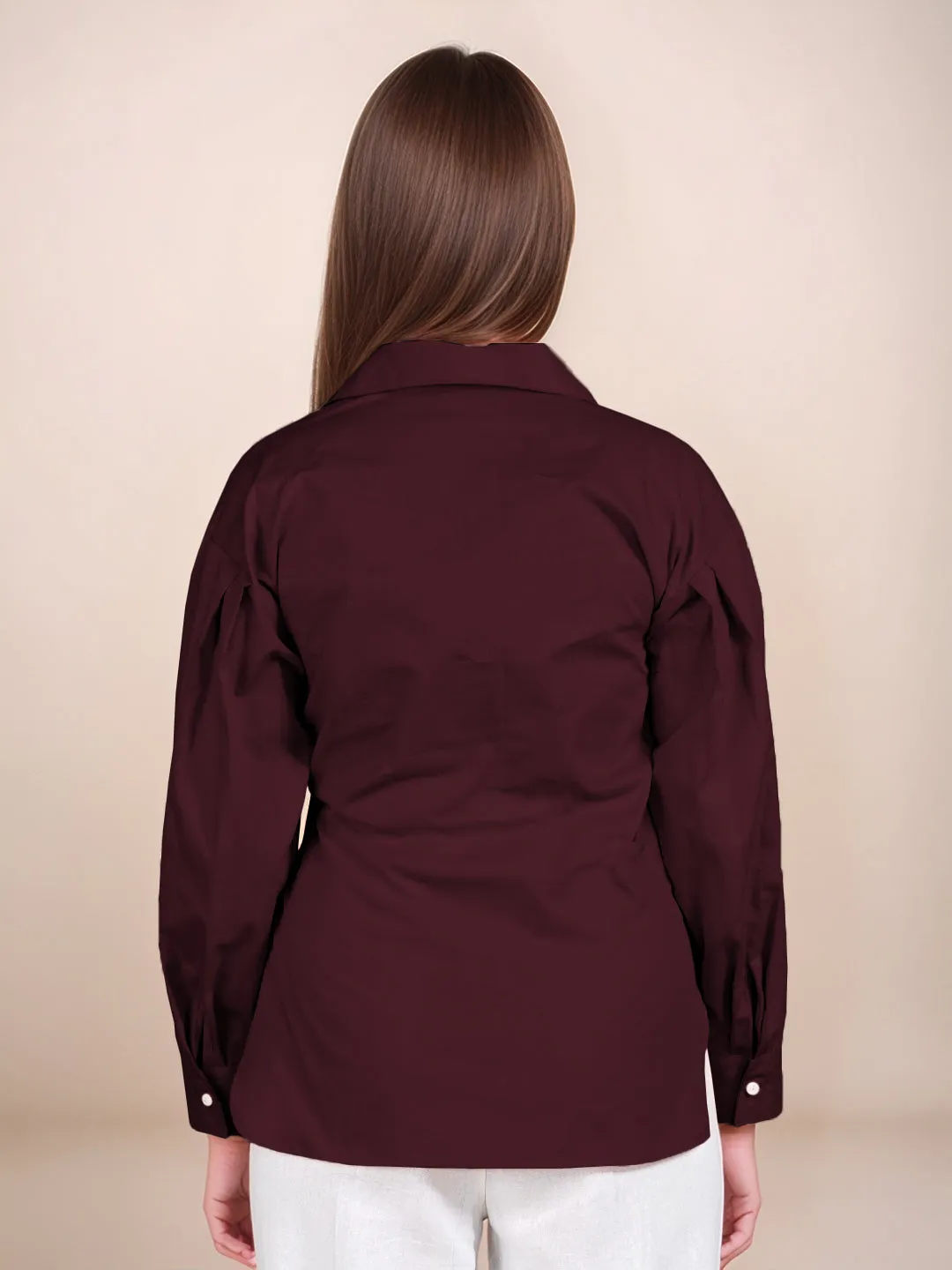 Wine Solid Full Sleeves Shirt