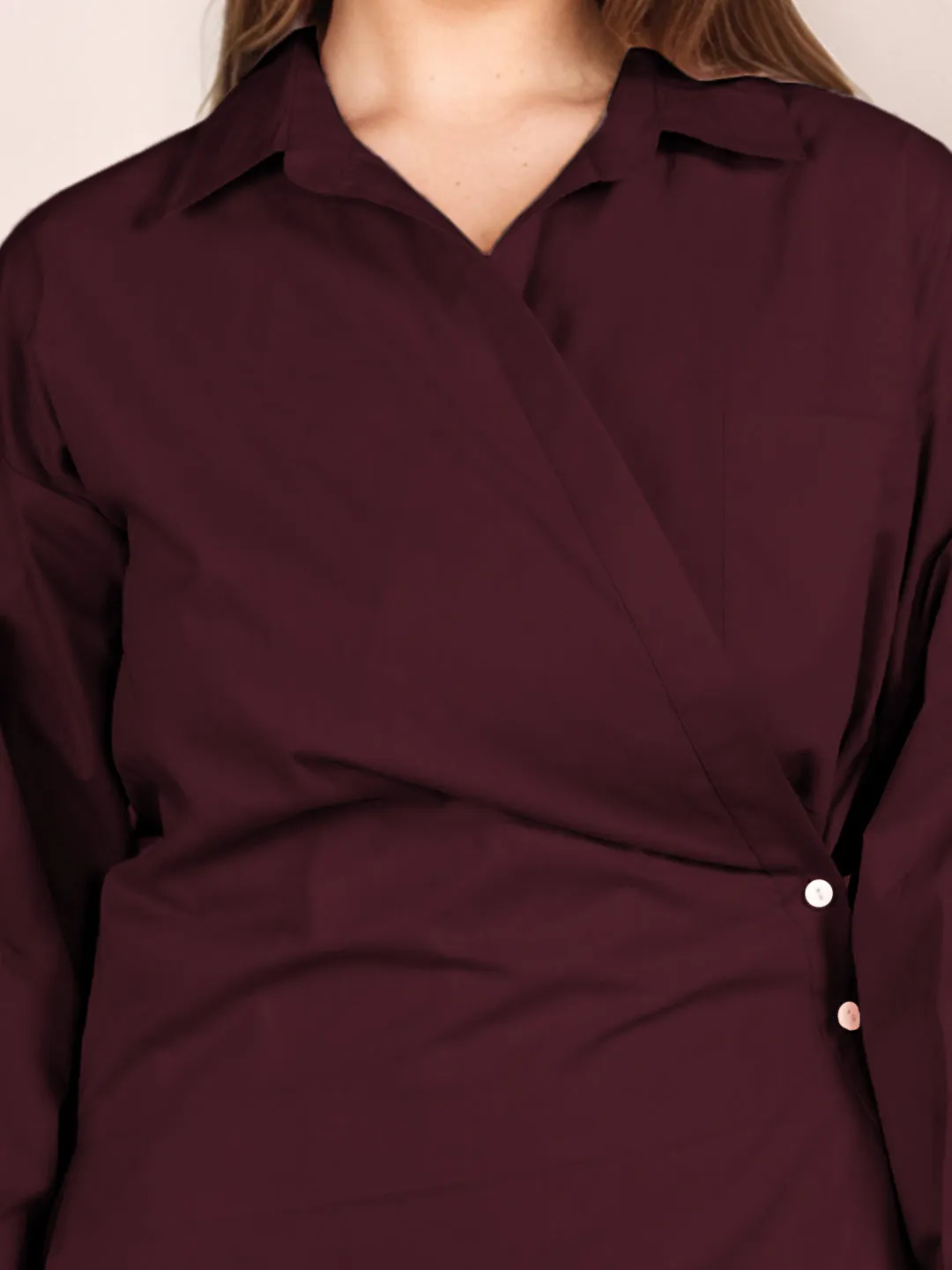 Wine Solid Full Sleeves Shirt