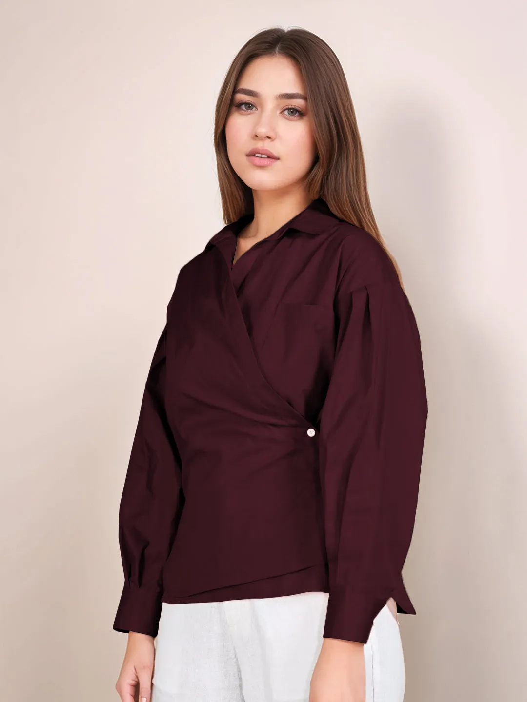 Wine Solid Full Sleeves Shirt