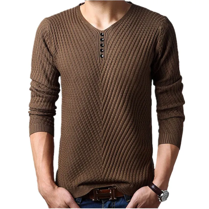 Winter Henley Neck Sweater Men Cashmere Pullover Christmas Sweater Mens Knitted Sweaters Pull Homme Jersey Hombre