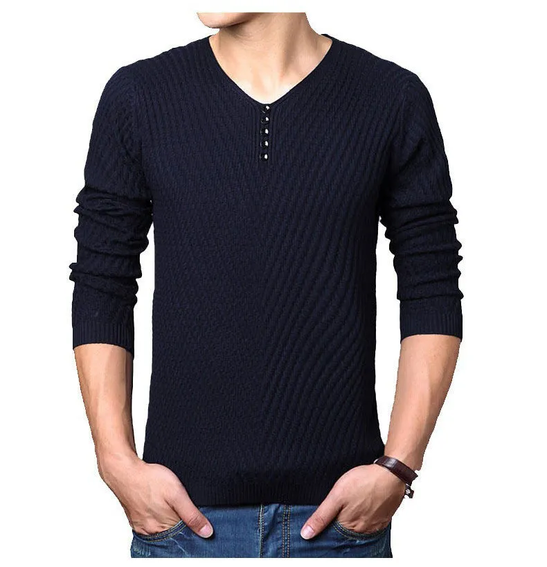 Winter Henley Neck Sweater Men Cashmere Pullover Christmas Sweater Mens Knitted Sweaters Pull Homme Jersey Hombre