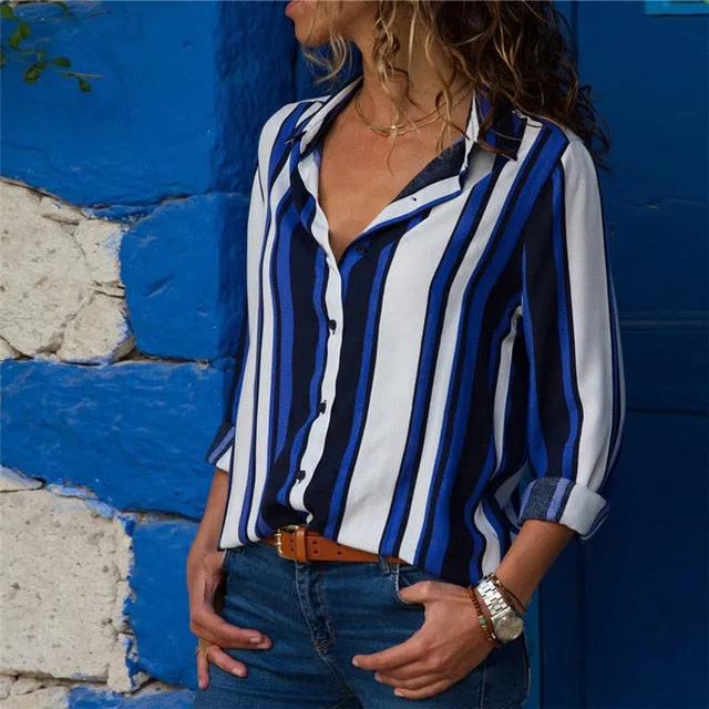 Women Blouses Fashion Long Sleeve Turn Down Collar Office Shirt Blouse Shirt Casual Tops Plus Size Blusas Femininas