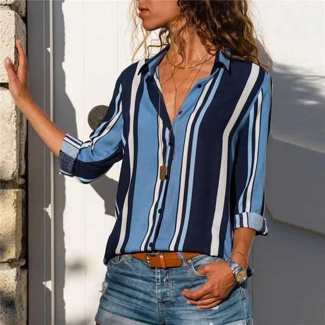 Women Blouses Fashion Long Sleeve Turn Down Collar Office Shirt Blouse Shirt Casual Tops Plus Size Blusas Femininas