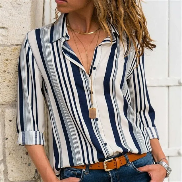 Women Blouses Fashion Long Sleeve Turn Down Collar Office Shirt Blouse Shirt Casual Tops Plus Size Blusas Femininas