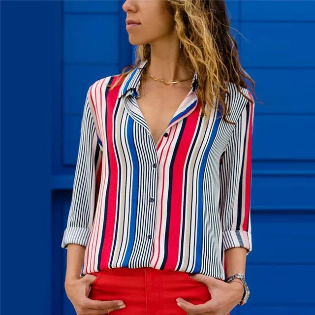 Women Blouses Fashion Long Sleeve Turn Down Collar Office Shirt Blouse Shirt Casual Tops Plus Size Blusas Femininas