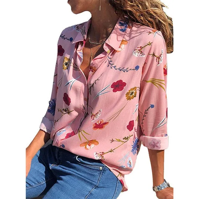 Women Blouses Fashion Long Sleeve Turn Down Collar Office Shirt Blouse Shirt Casual Tops Plus Size Blusas Femininas
