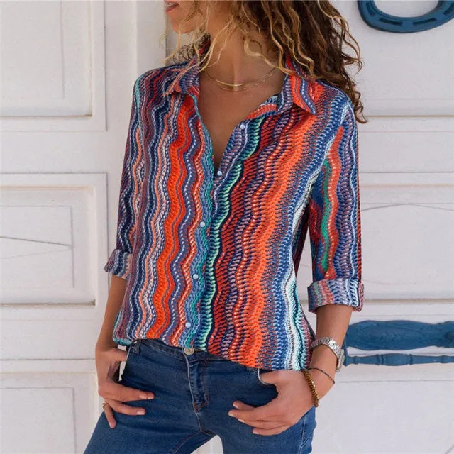 Women Blouses Fashion Long Sleeve Turn Down Collar Office Shirt Blouse Shirt Casual Tops Plus Size Blusas Femininas