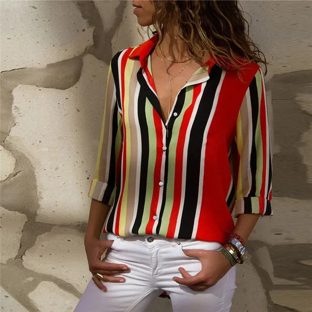 Women Blouses Fashion Long Sleeve Turn Down Collar Office Shirt Blouse Shirt Casual Tops Plus Size Blusas Femininas