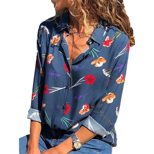 Women Blouses Fashion Long Sleeve Turn Down Collar Office Shirt Blouse Shirt Casual Tops Plus Size Blusas Femininas