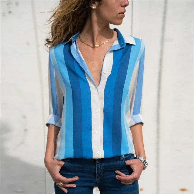 Women Blouses Fashion Long Sleeve Turn Down Collar Office Shirt Blouse Shirt Casual Tops Plus Size Blusas Femininas