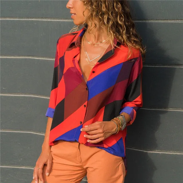 Women Blouses Fashion Long Sleeve Turn Down Collar Office Shirt Blouse Shirt Casual Tops Plus Size Blusas Femininas