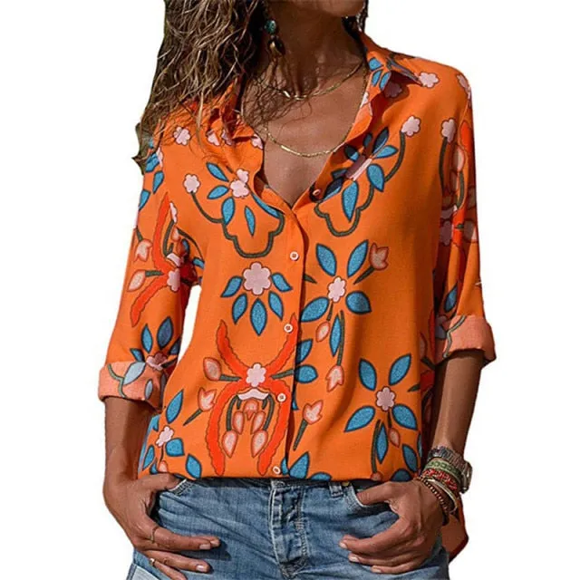 Women Blouses Fashion Long Sleeve Turn Down Collar Office Shirt Blouse Shirt Casual Tops Plus Size Blusas Femininas