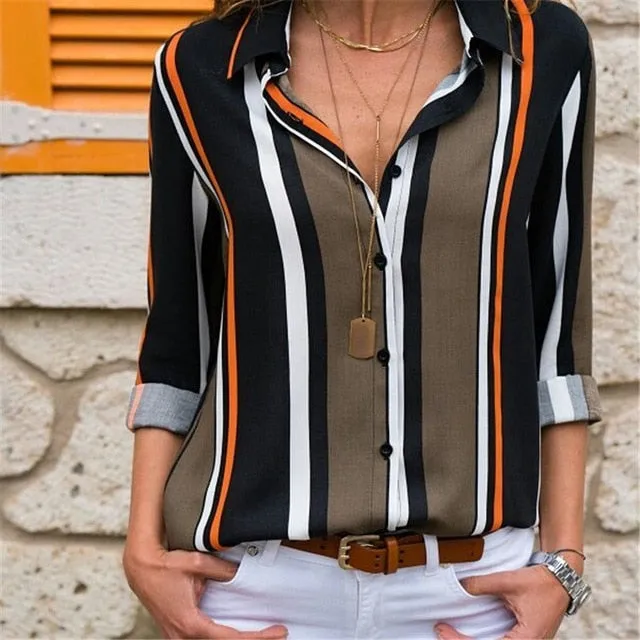 Women Blouses Fashion Long Sleeve Turn Down Collar Office Shirt Blouse Shirt Casual Tops Plus Size Blusas Femininas