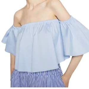 Women Blouses Solid casual Flare off shoulder Sleeve Strapless Tops plus size Blouse