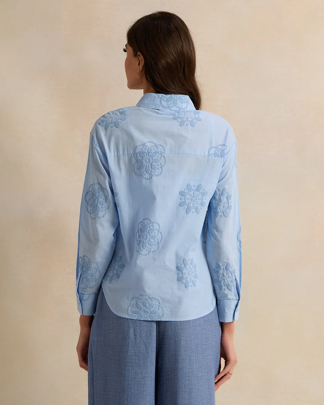 Women Blue Printed Button Down Blouse